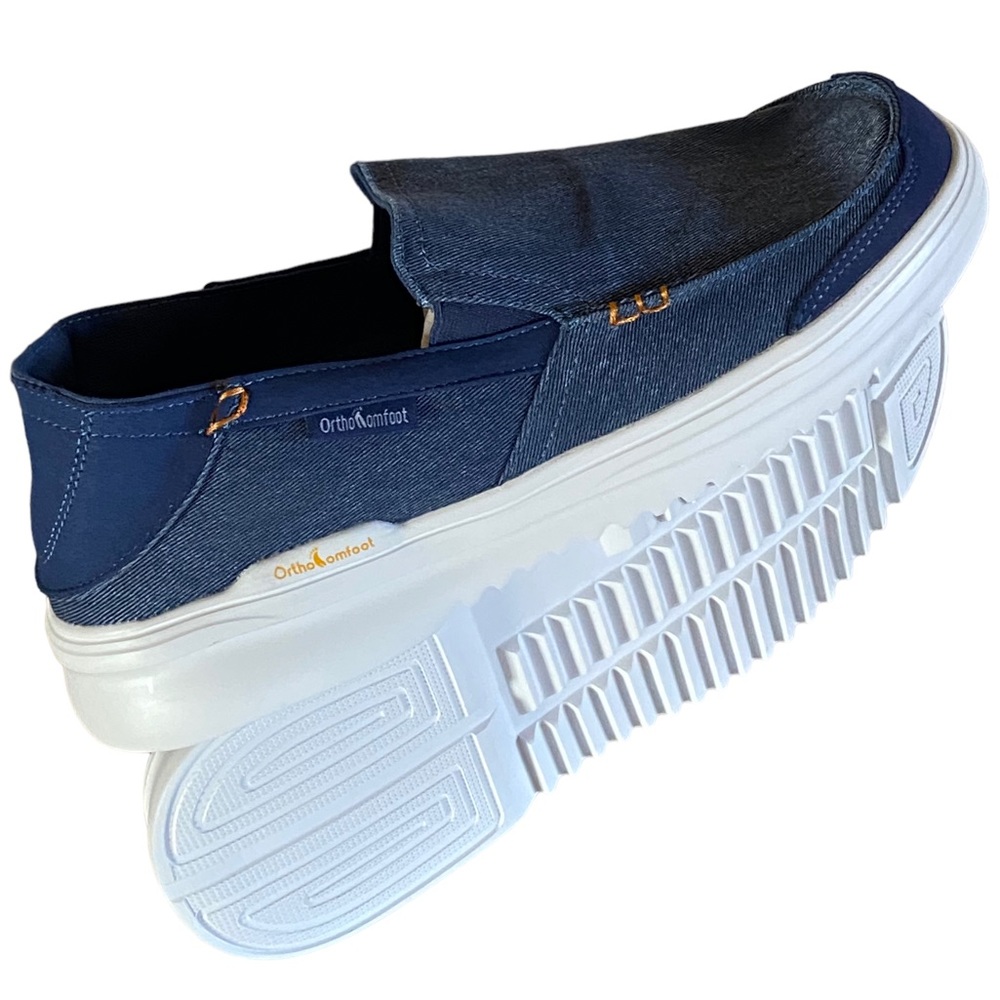 OrthoComfoot Slip-On Blue Denim Suede Boat Shoe Loafer/Arch Support Size… - Picture 2 of 8